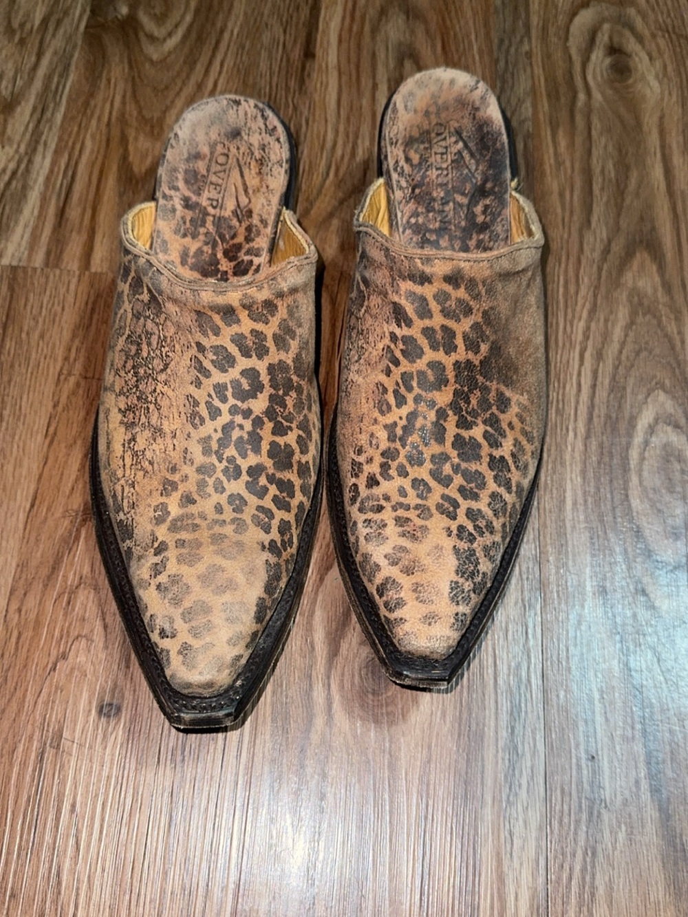 Overland Marie Leopard Print Leather Western Mules